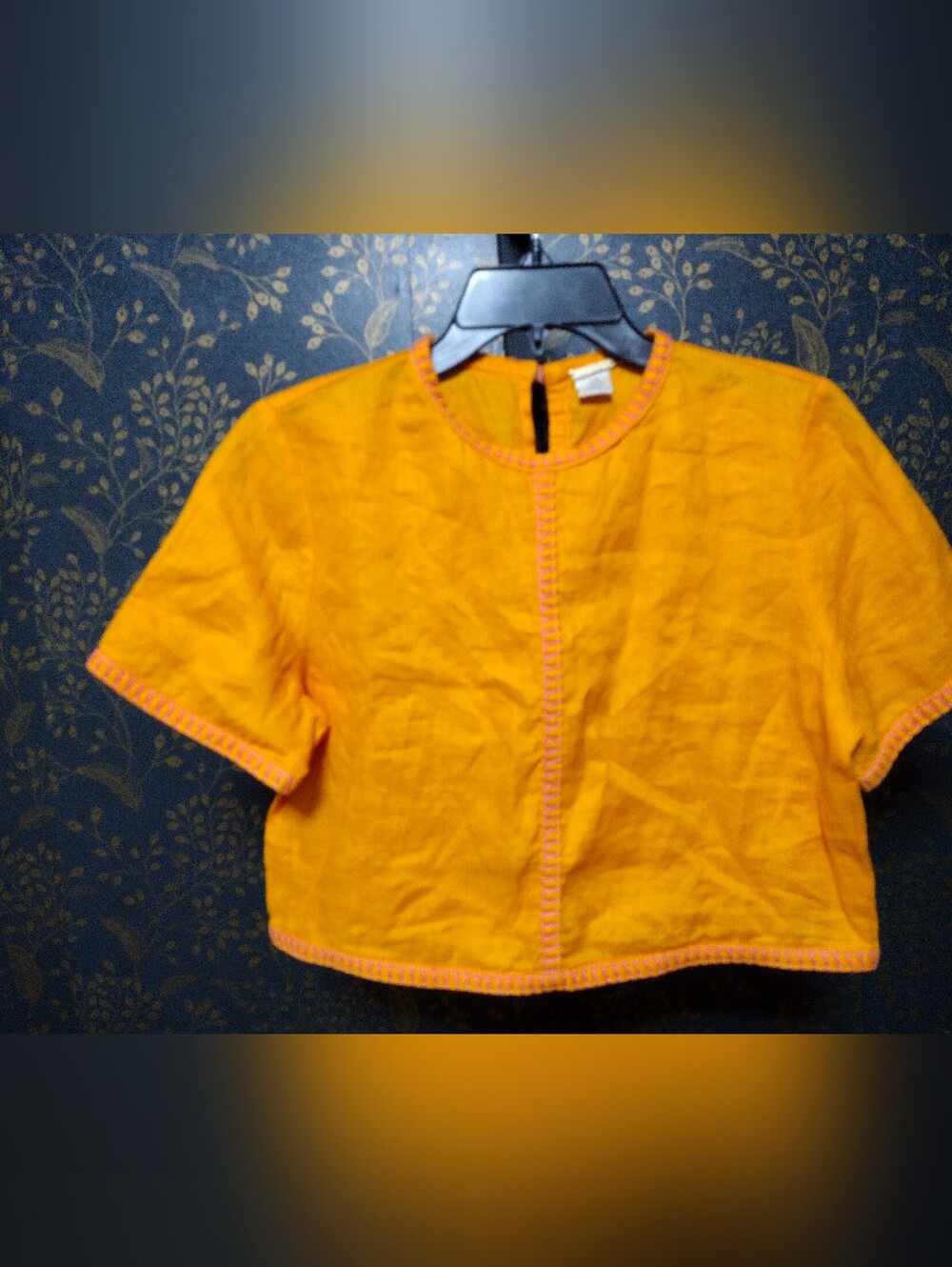 Magaschoni Linen Cropped Orange Top